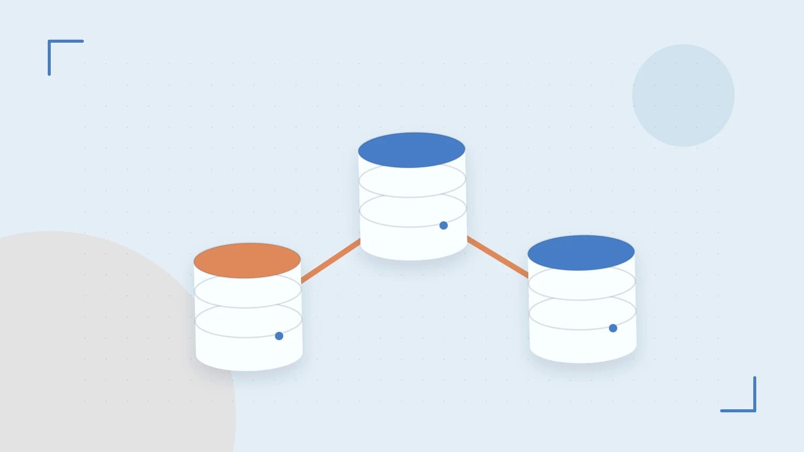 Editorial illustration of structured records, database cylinders and relationships between tables