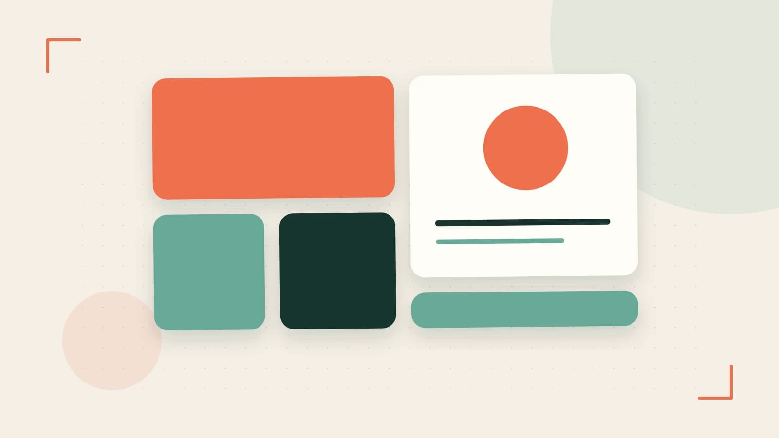 Editorial illustration of responsive browser layouts, overlapping design components and a color system
