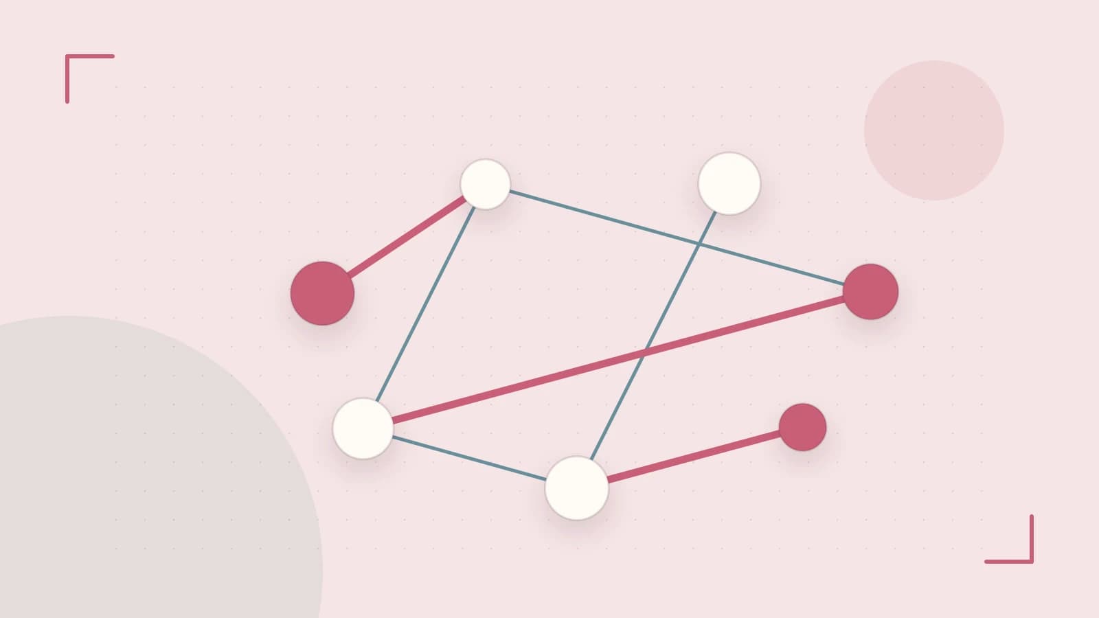 Editorial illustration of an algorithmic node graph with branching paths and a highlighted result