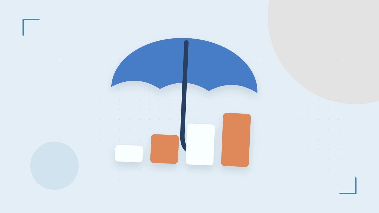Editorial illustration of abstract coins, a payment card and a geometric financial chart without data labels