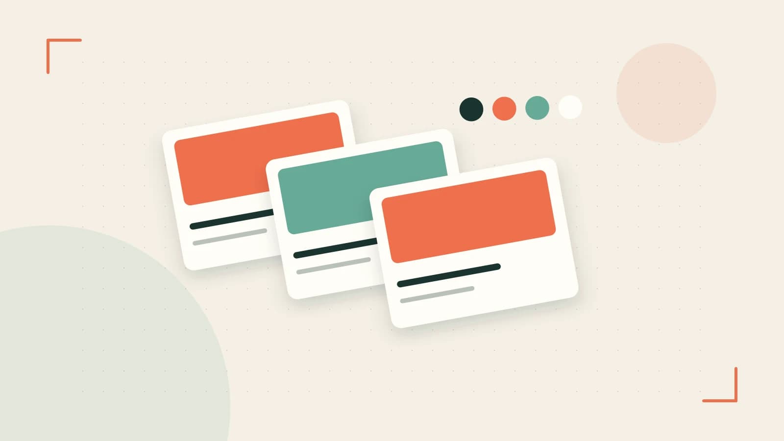 Editorial illustration of responsive browser layouts, overlapping design components and a color system