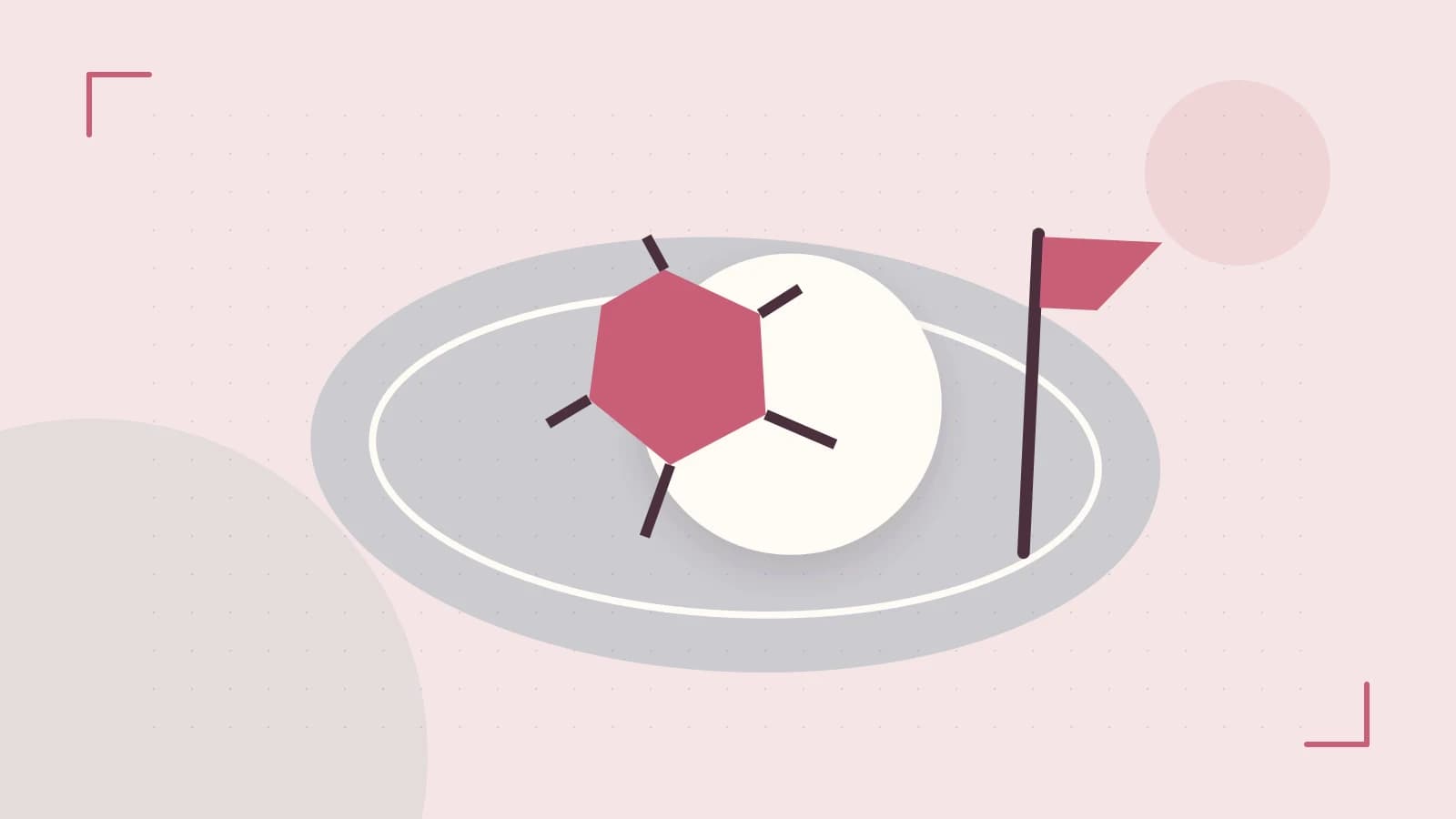 Editorial illustration of a stylized sports ball, stadium geometry and dynamic arcs