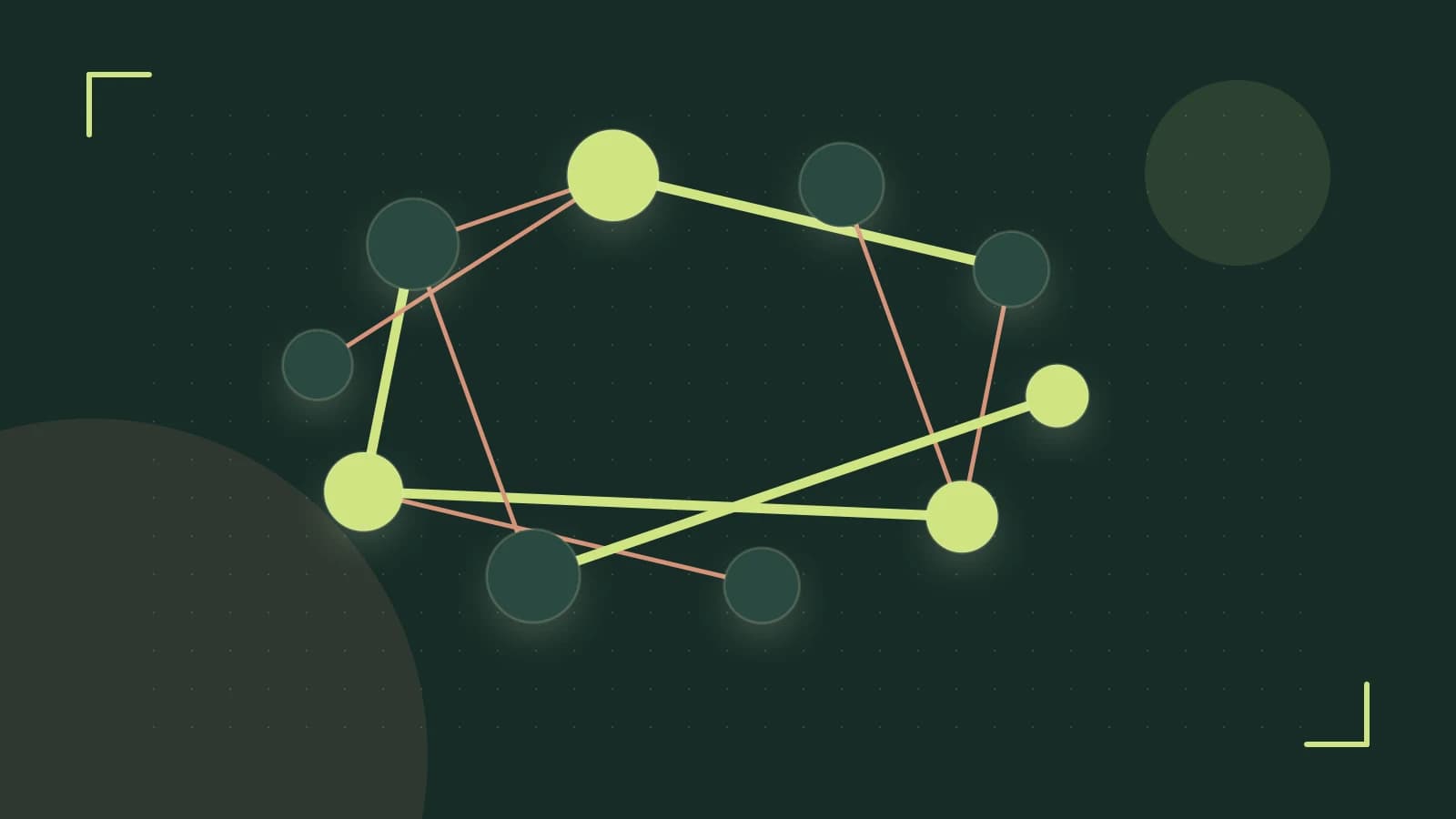 Editorial illustration of an algorithmic node graph with branching paths and a highlighted result
