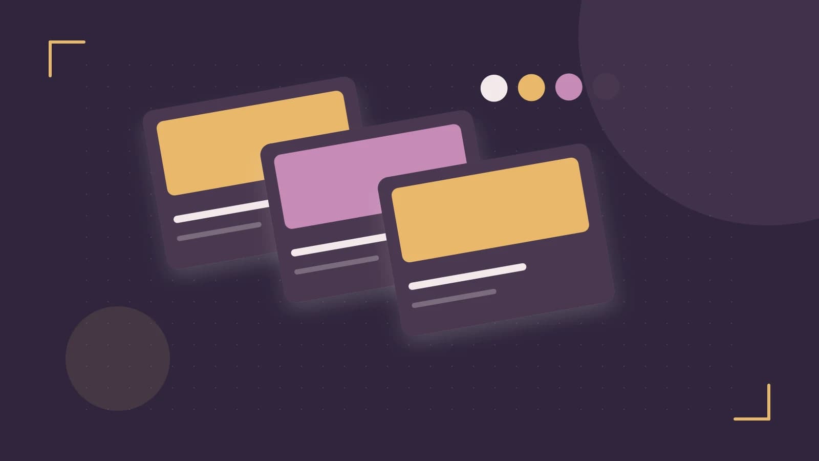 Editorial illustration of responsive browser layouts, overlapping design components and a color system