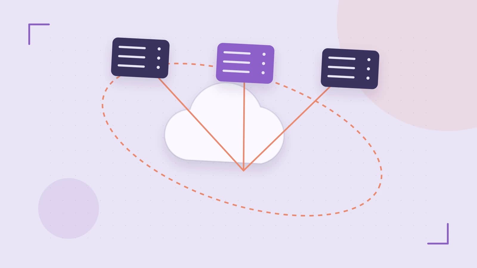 Editorial illustration of cloud infrastructure, connected server racks and an orbital service map
