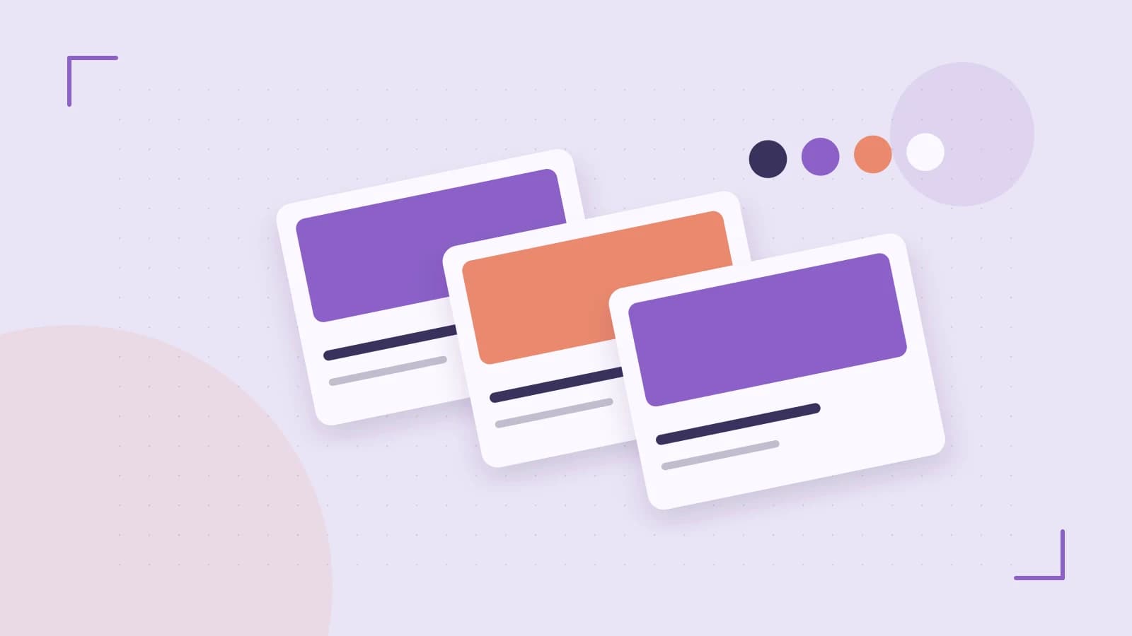 Editorial illustration of responsive browser layouts, overlapping design components and a color system