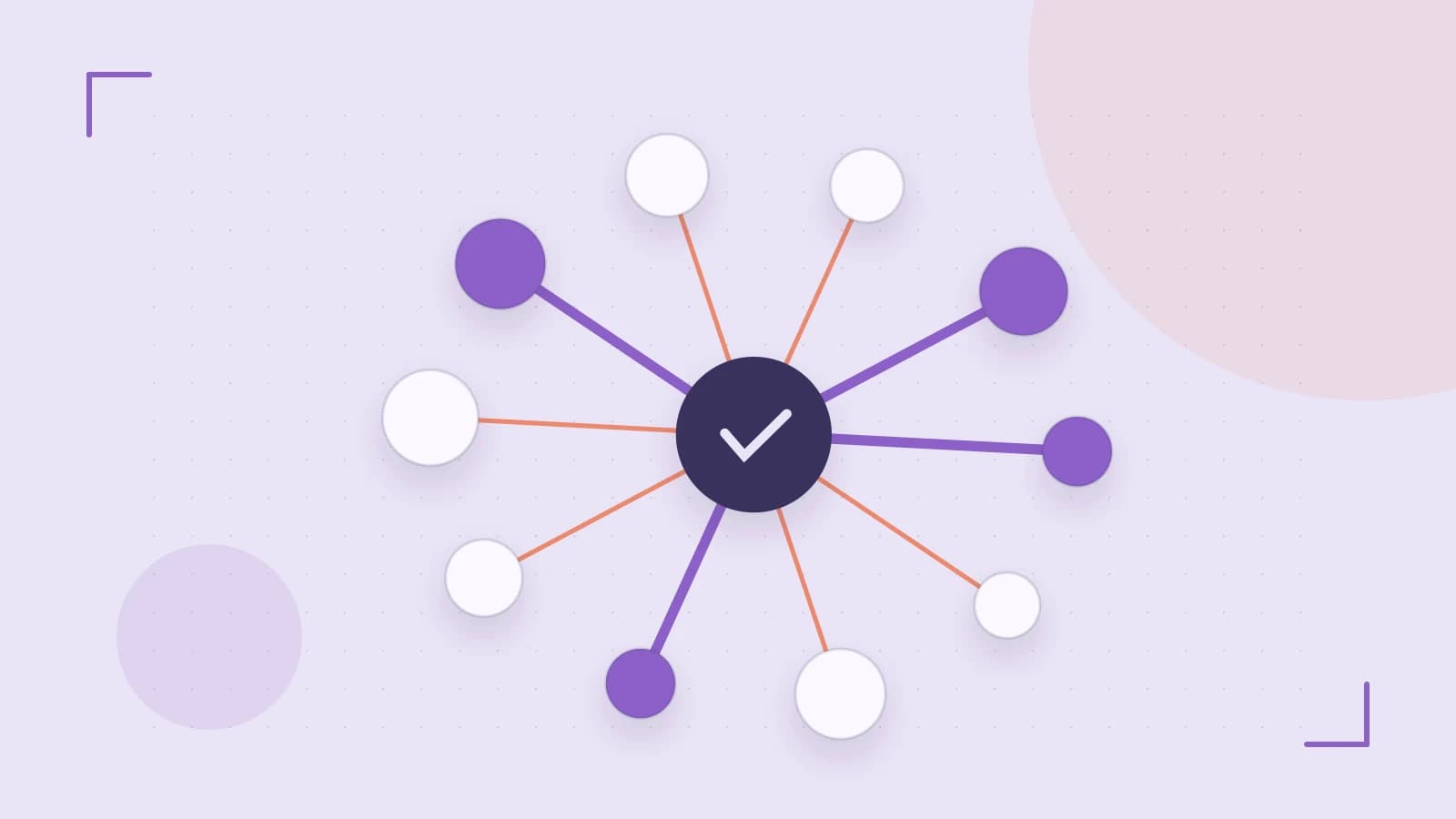 Editorial illustration of an algorithmic node graph with branching paths and a highlighted result