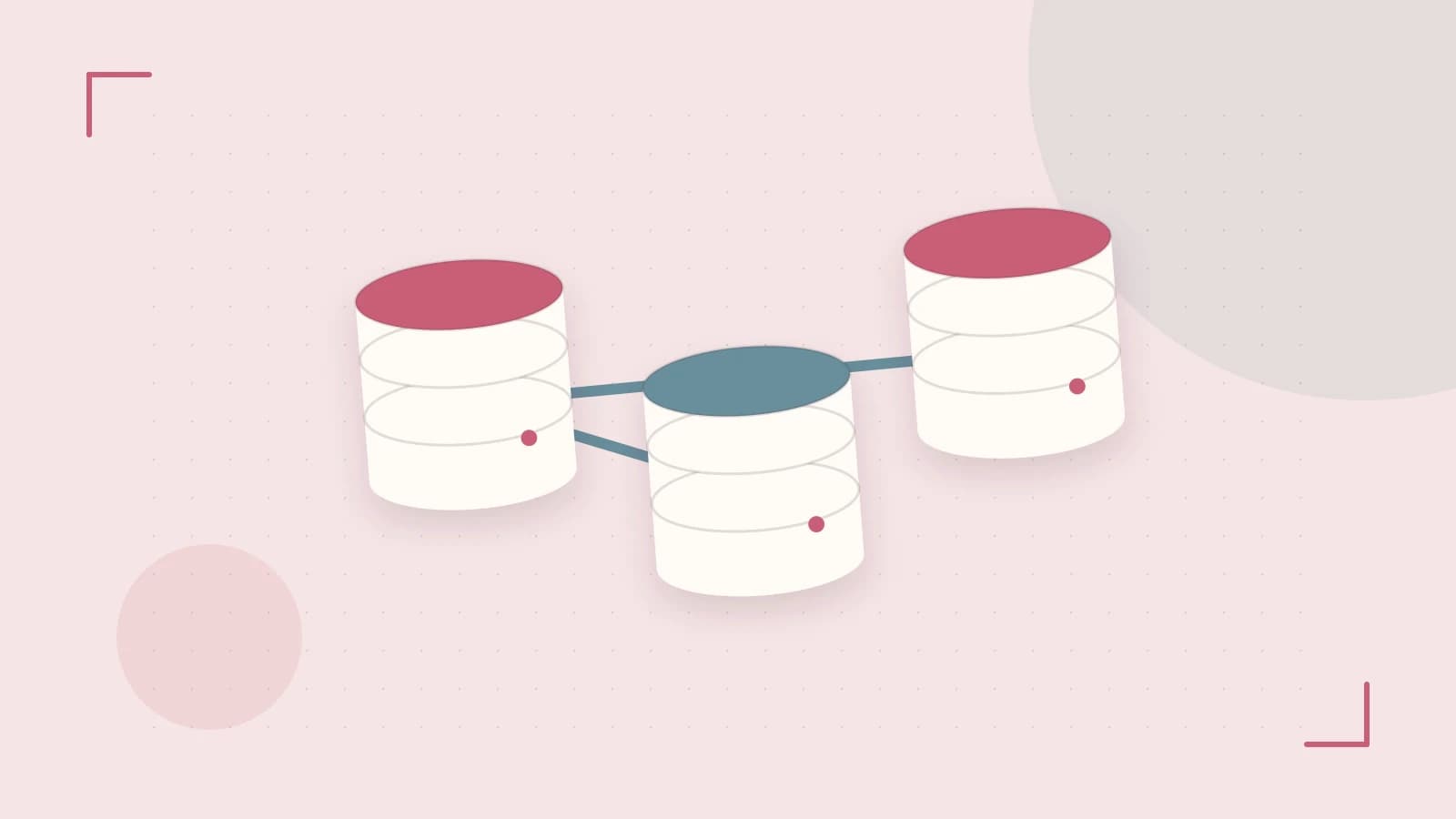 Editorial illustration of structured records, database cylinders and relationships between tables