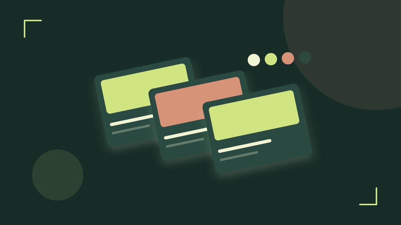 Editorial illustration of responsive browser layouts, overlapping design components and a color system