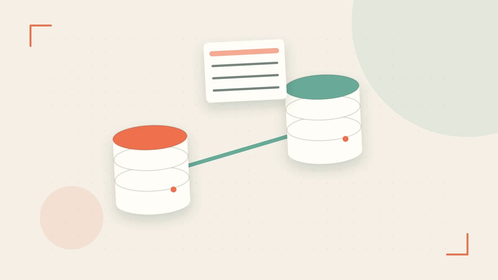 Editorial illustration of structured records, database cylinders and relationships between tables