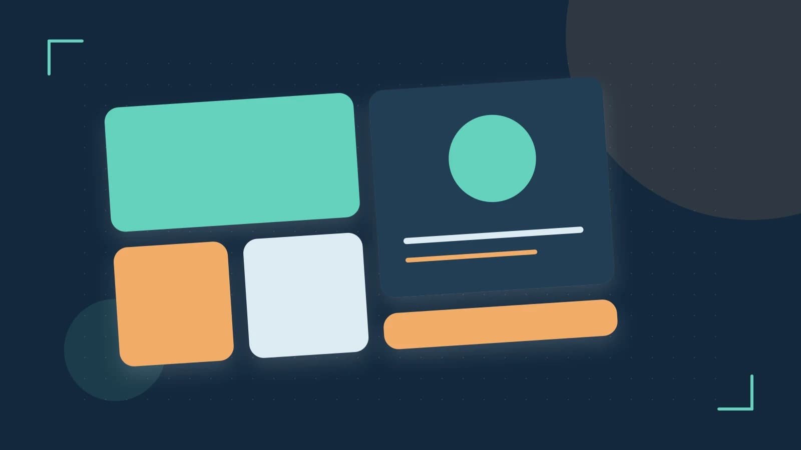 Editorial illustration of responsive browser layouts, overlapping design components and a color system