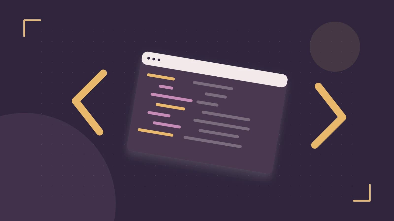 Editorial illustration of an abstract code editor, syntax blocks and oversized programming brackets