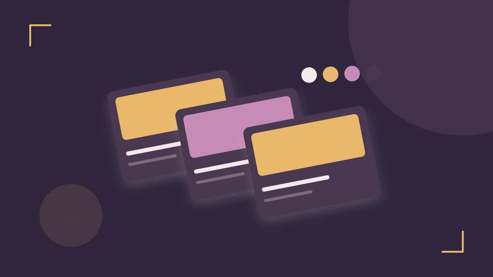 Editorial illustration of responsive browser layouts, overlapping design components and a color system