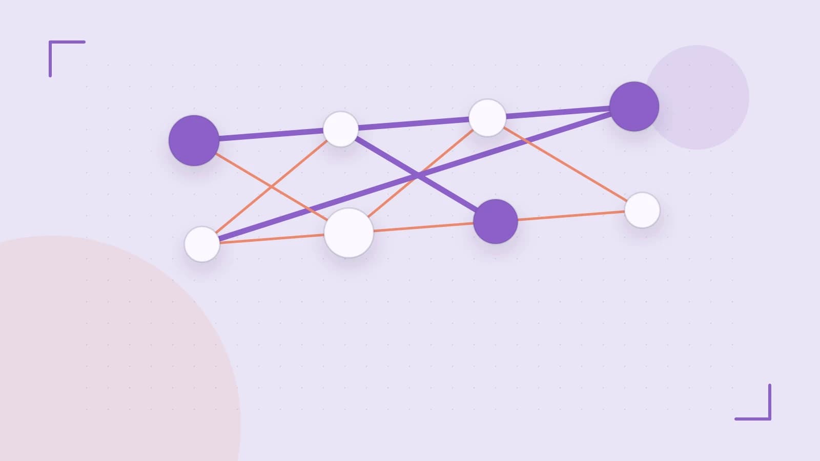 Editorial illustration of an algorithmic node graph with branching paths and a highlighted result