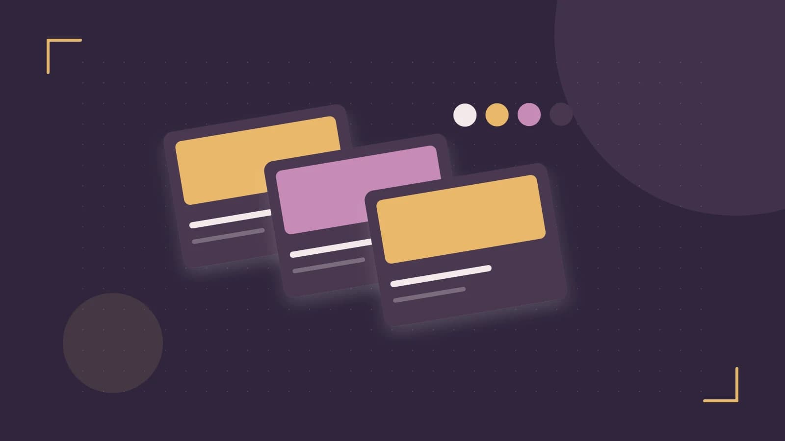 Editorial illustration of responsive browser layouts, overlapping design components and a color system