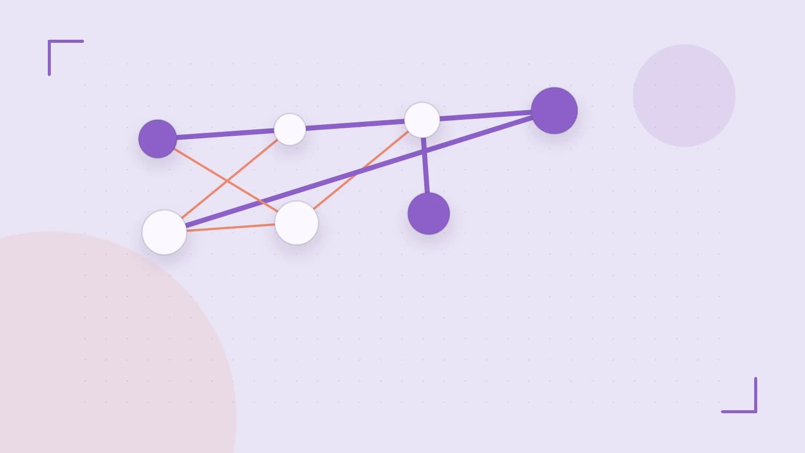 Editorial illustration of an algorithmic node graph with branching paths and a highlighted result