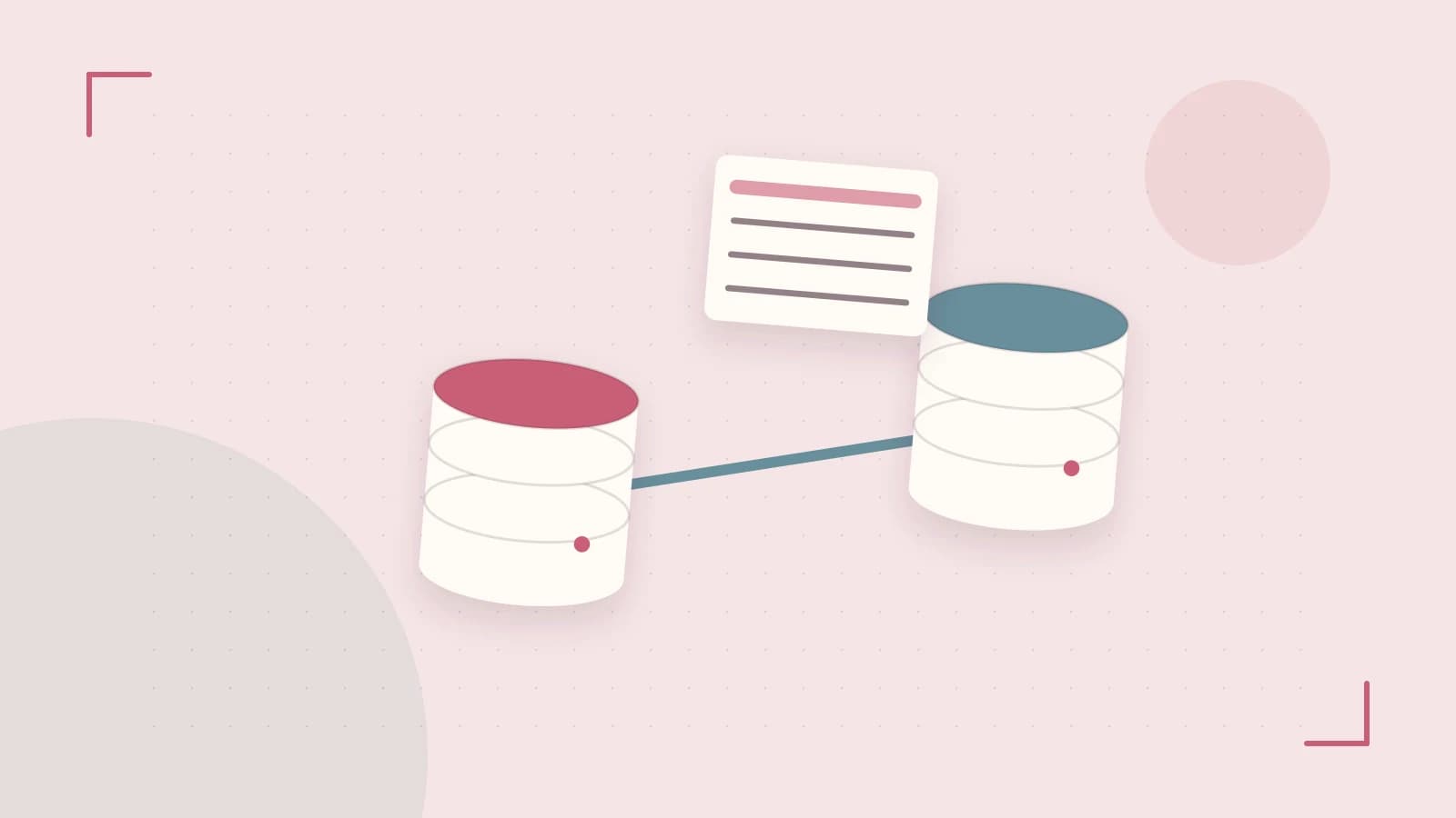 Editorial illustration of structured records, database cylinders and relationships between tables