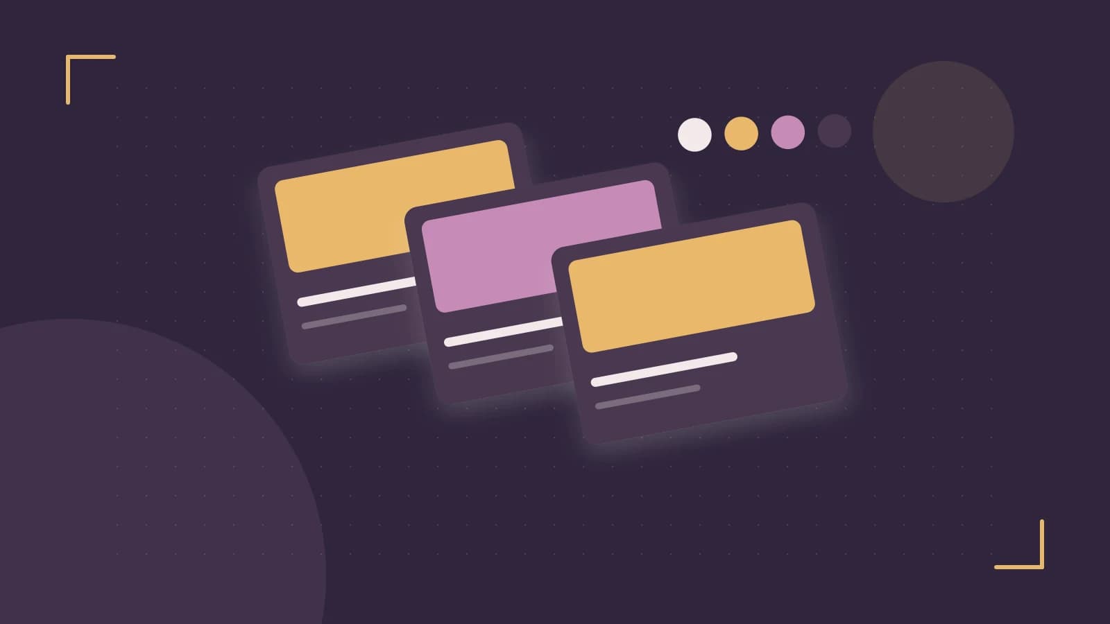 Editorial illustration of responsive browser layouts, overlapping design components and a color system