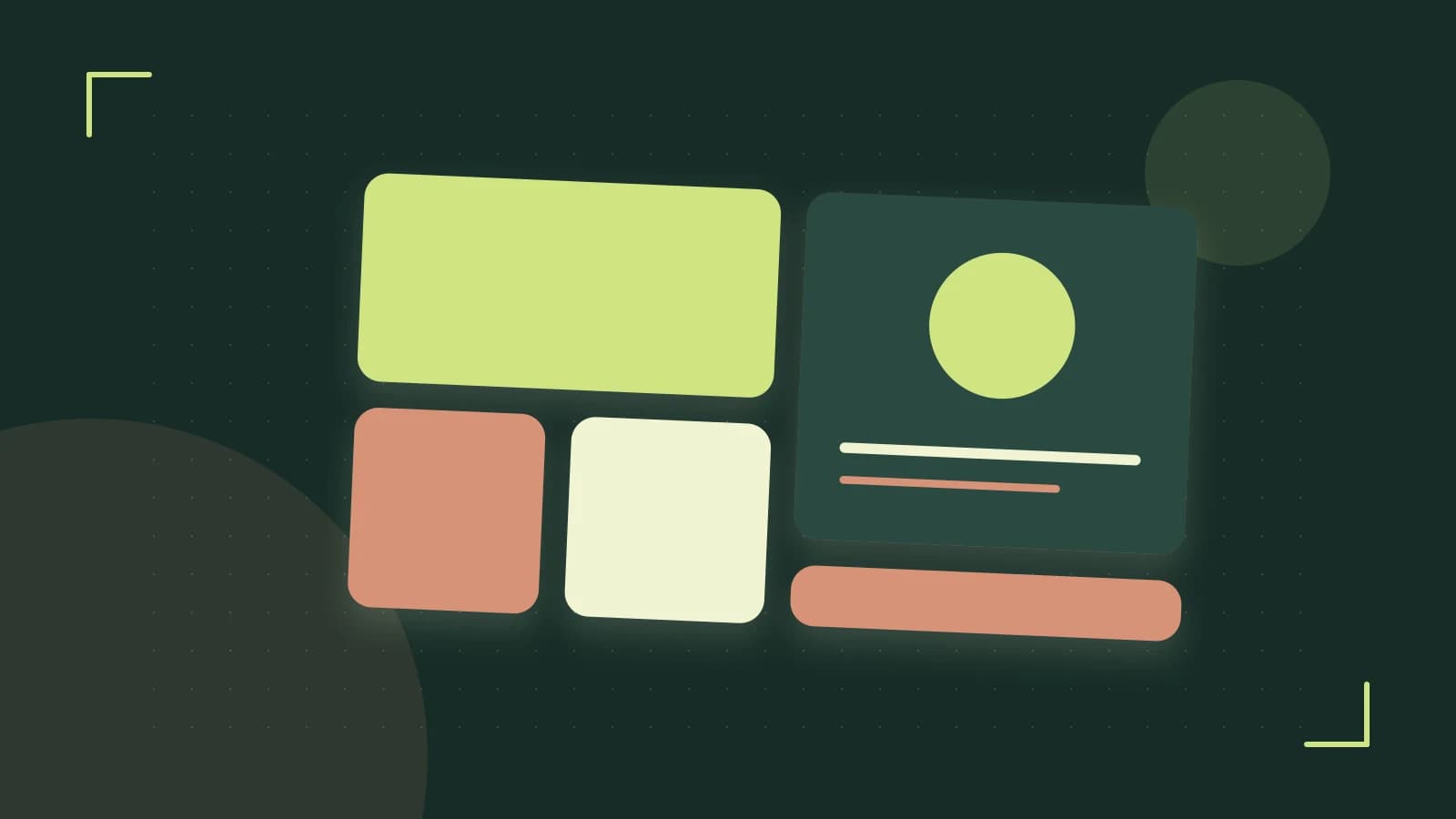 Editorial illustration of responsive browser layouts, overlapping design components and a color system