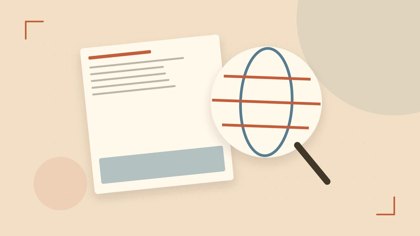 Editorial illustration of an editorial globe with meridians and layered geographic shapes