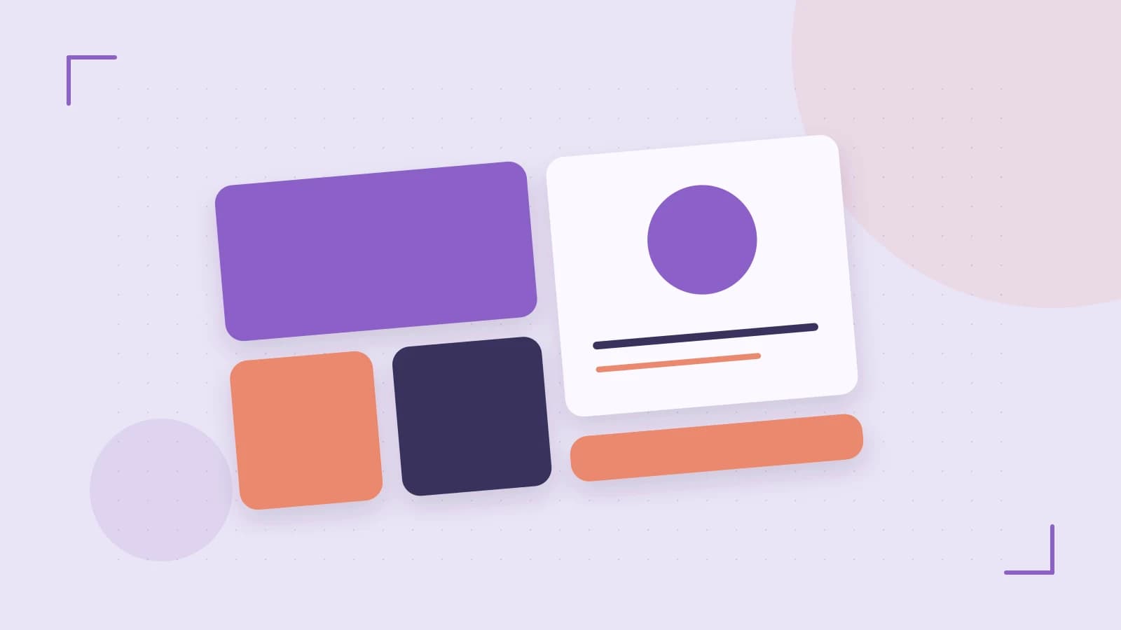 Editorial illustration of responsive browser layouts, overlapping design components and a color system