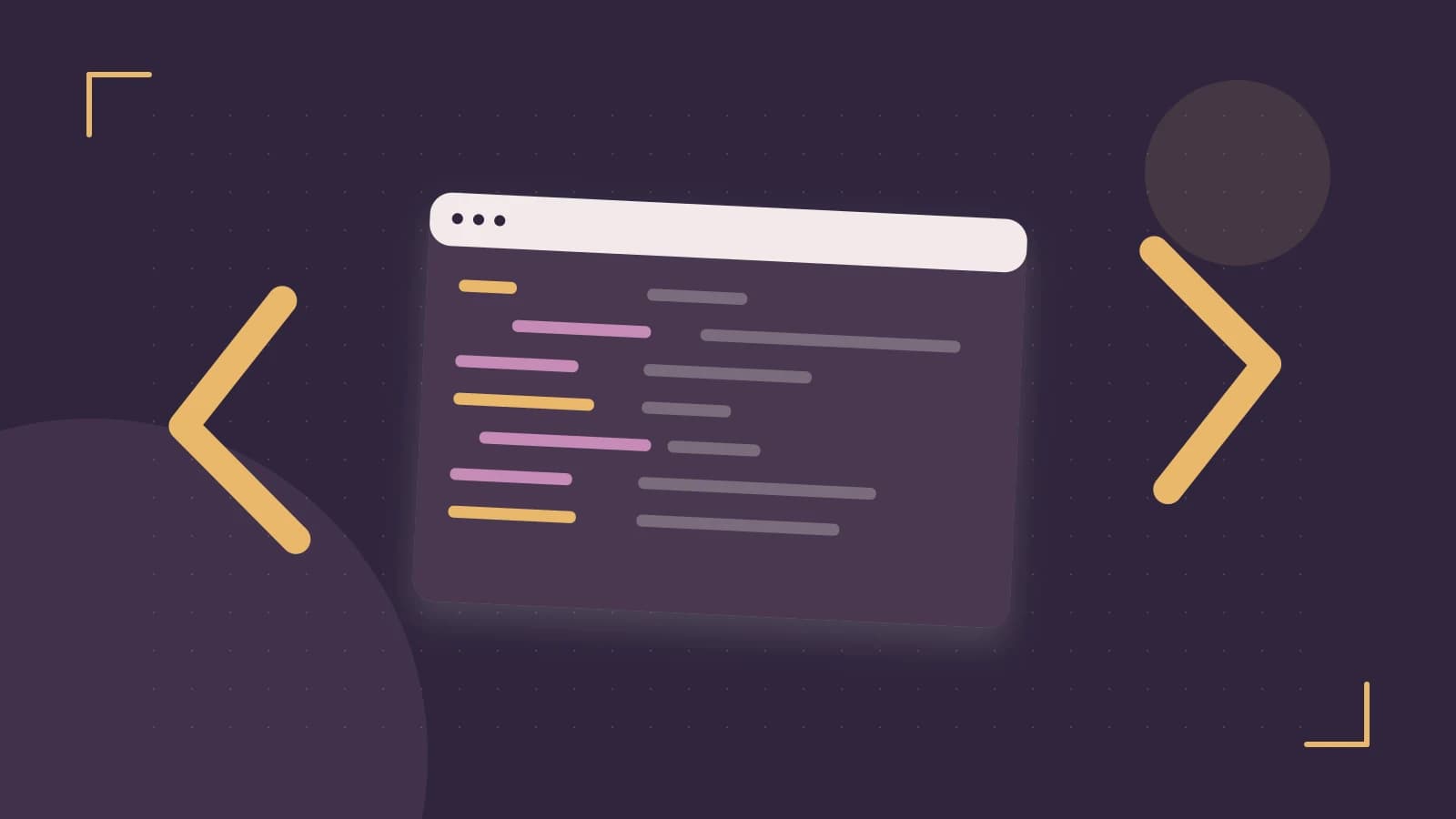 Editorial illustration of an abstract code editor, syntax blocks and oversized programming brackets