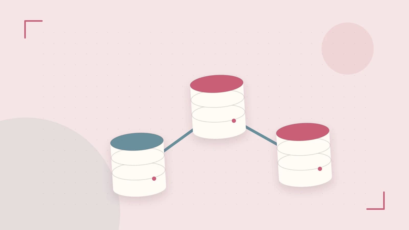 Editorial illustration of structured records, database cylinders and relationships between tables