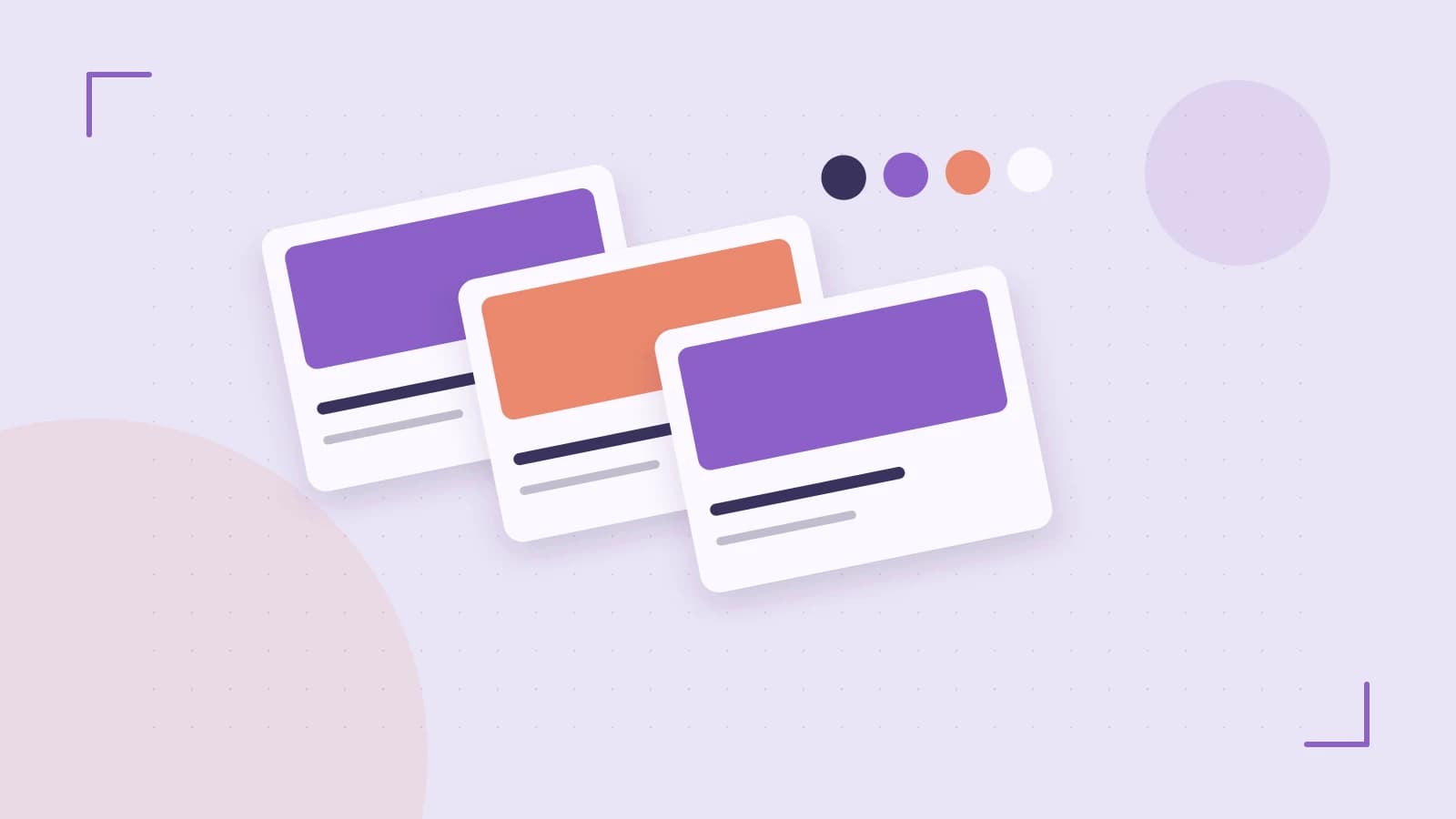 Editorial illustration of responsive browser layouts, overlapping design components and a color system