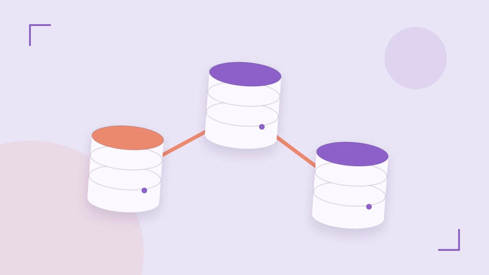 Editorial illustration of structured records, database cylinders and relationships between tables