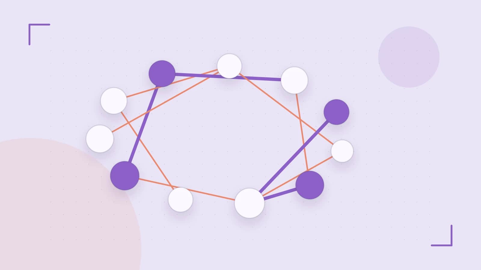 Editorial illustration of an algorithmic node graph with branching paths and a highlighted result