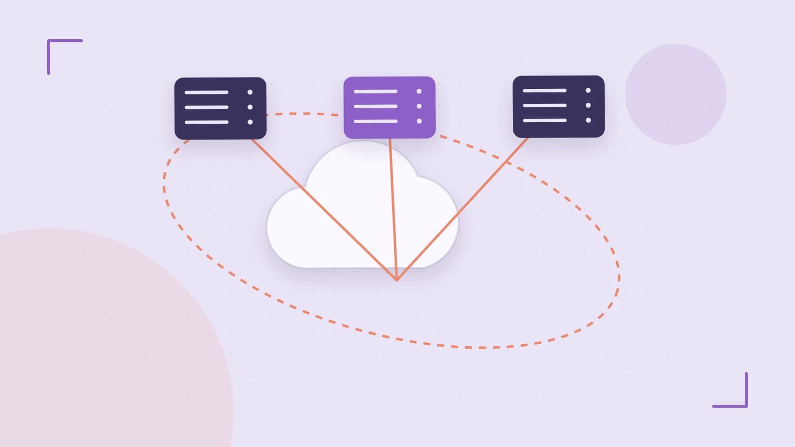 Editorial illustration of cloud infrastructure, connected server racks and an orbital service map