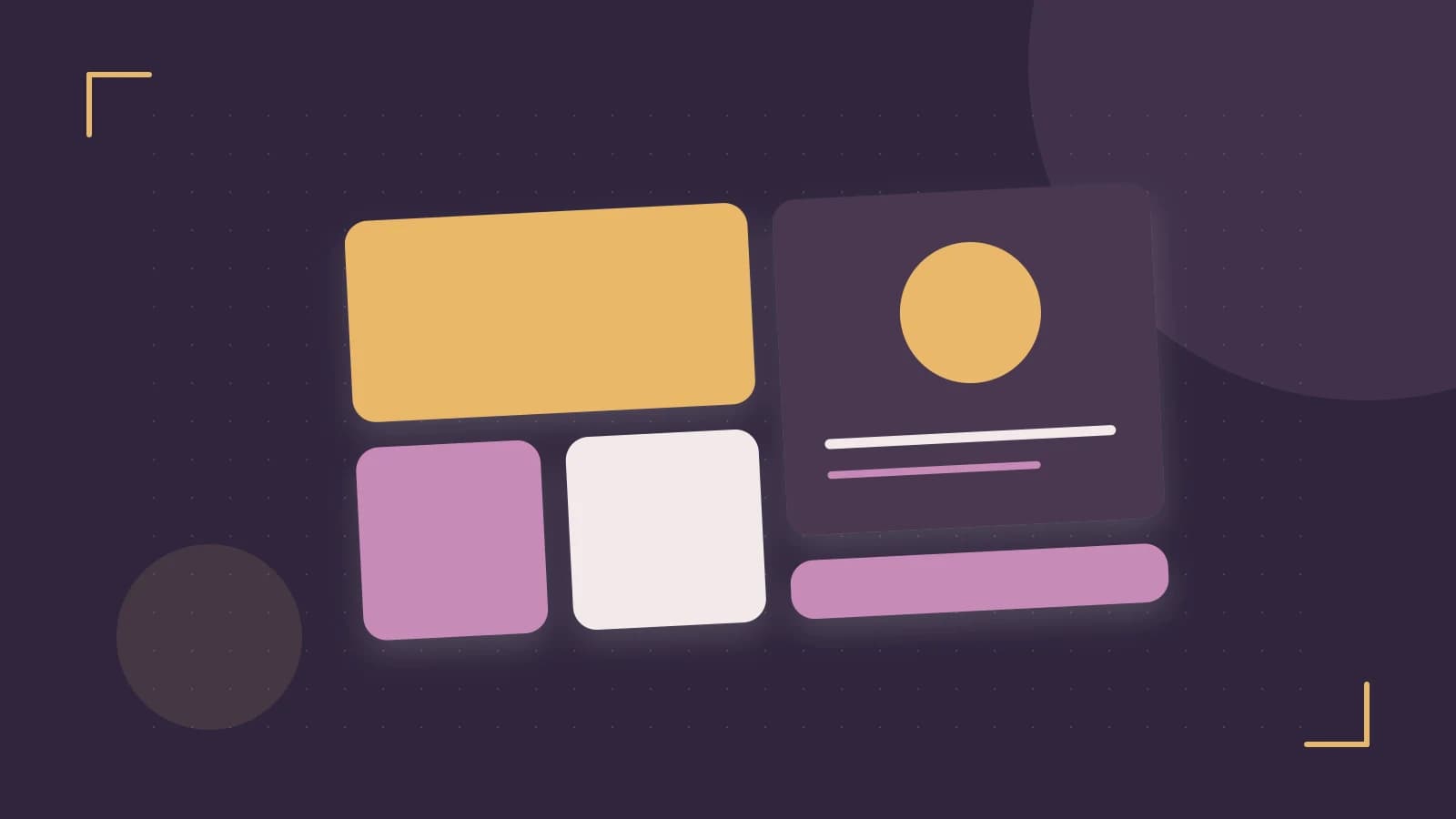 Editorial illustration of responsive browser layouts, overlapping design components and a color system