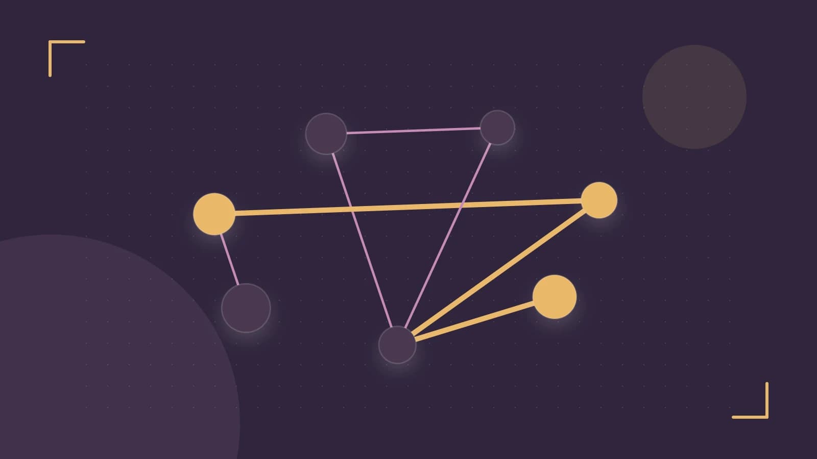 Editorial illustration of an algorithmic node graph with branching paths and a highlighted result