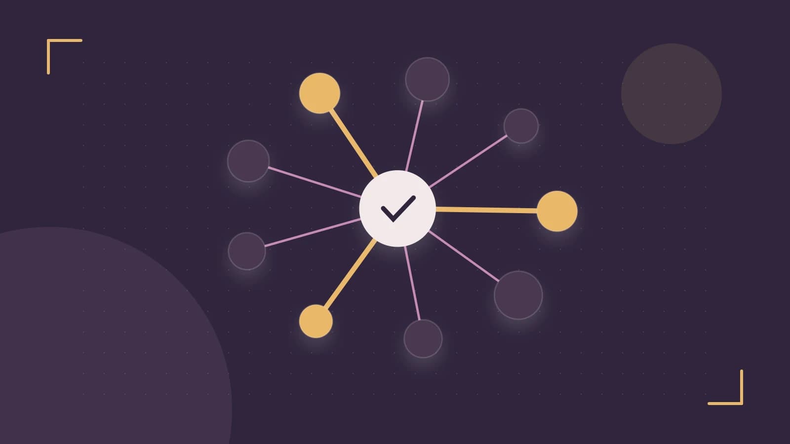Editorial illustration of an algorithmic node graph with branching paths and a highlighted result