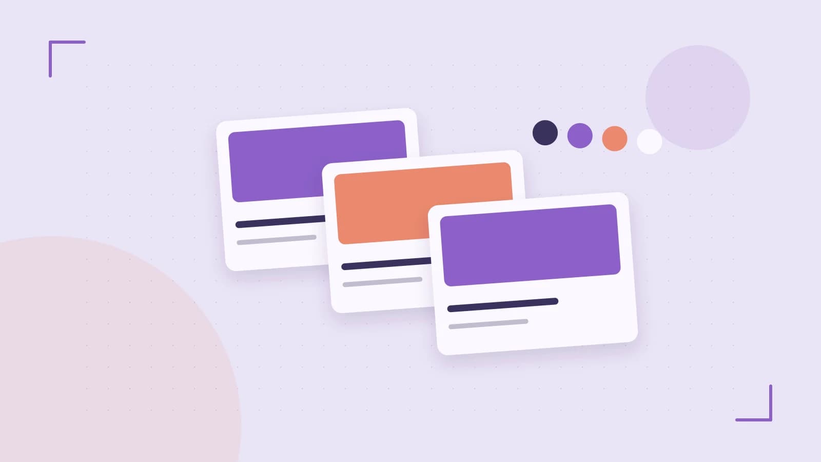 Editorial illustration of responsive browser layouts, overlapping design components and a color system