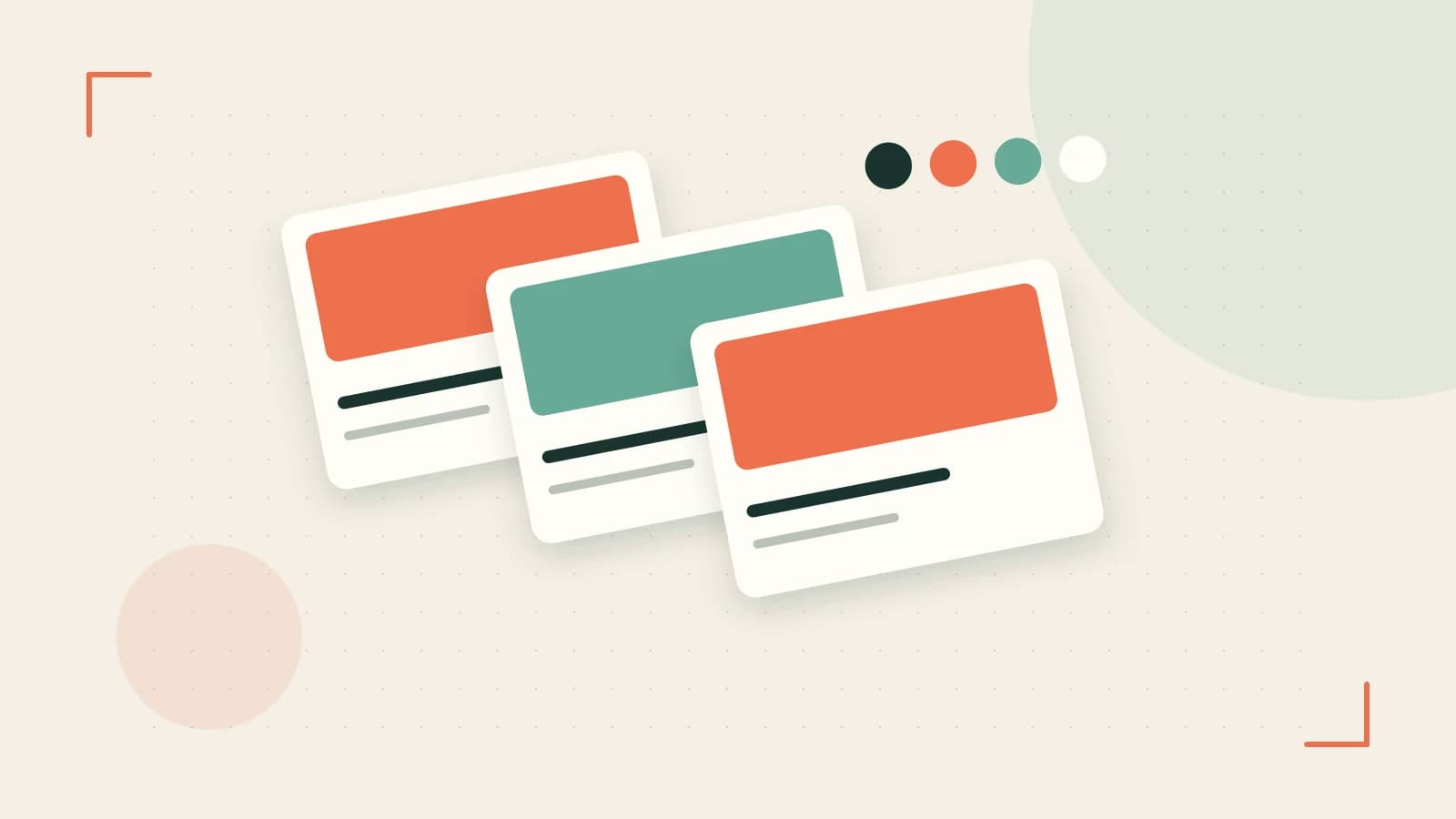 Editorial illustration of responsive browser layouts, overlapping design components and a color system