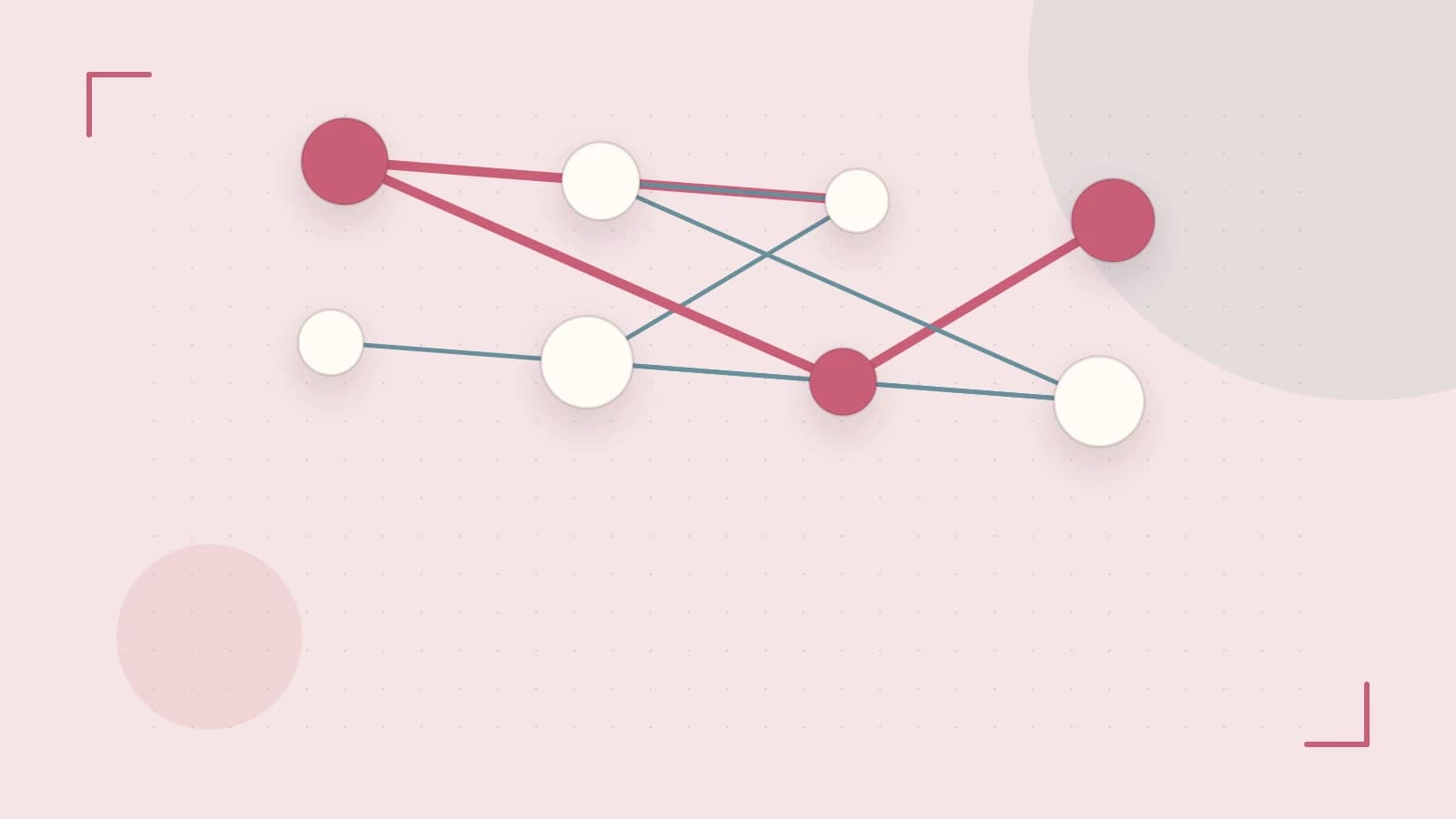 Editorial illustration of an algorithmic node graph with branching paths and a highlighted result