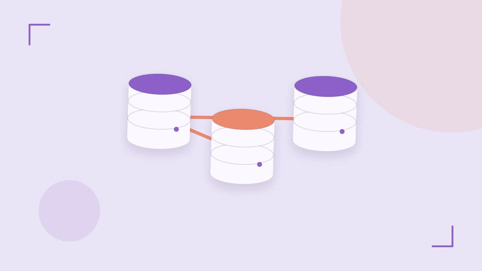 Editorial illustration of structured records, database cylinders and relationships between tables