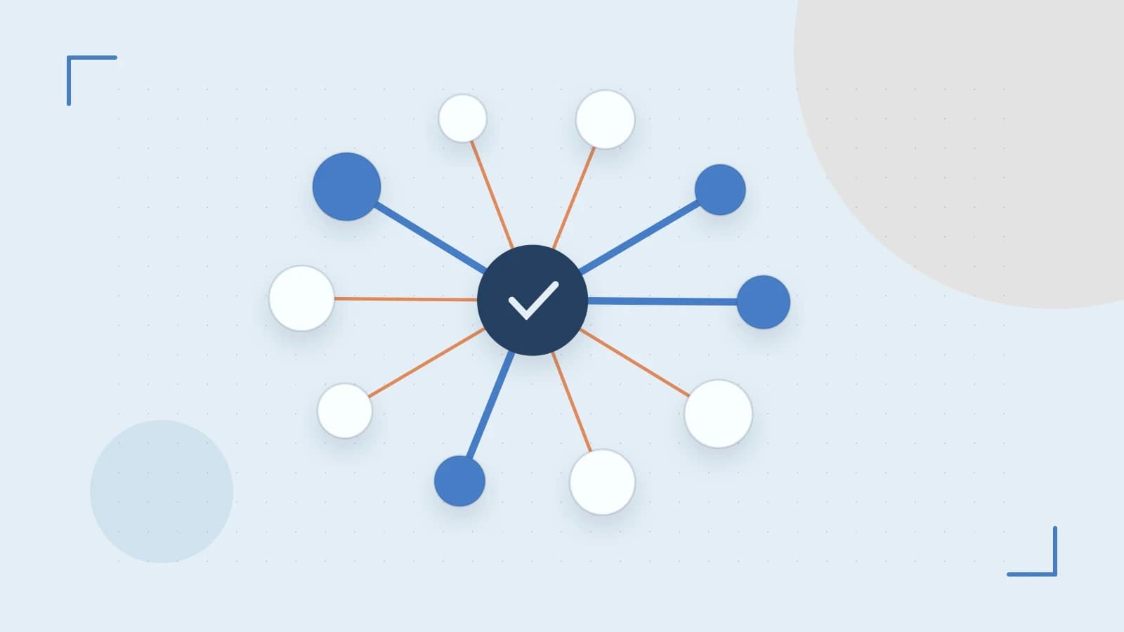 Editorial illustration of an algorithmic node graph with branching paths and a highlighted result