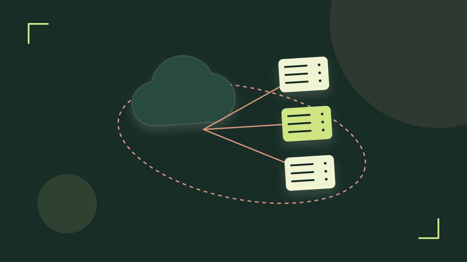 Editorial illustration of cloud infrastructure, connected server racks and an orbital service map