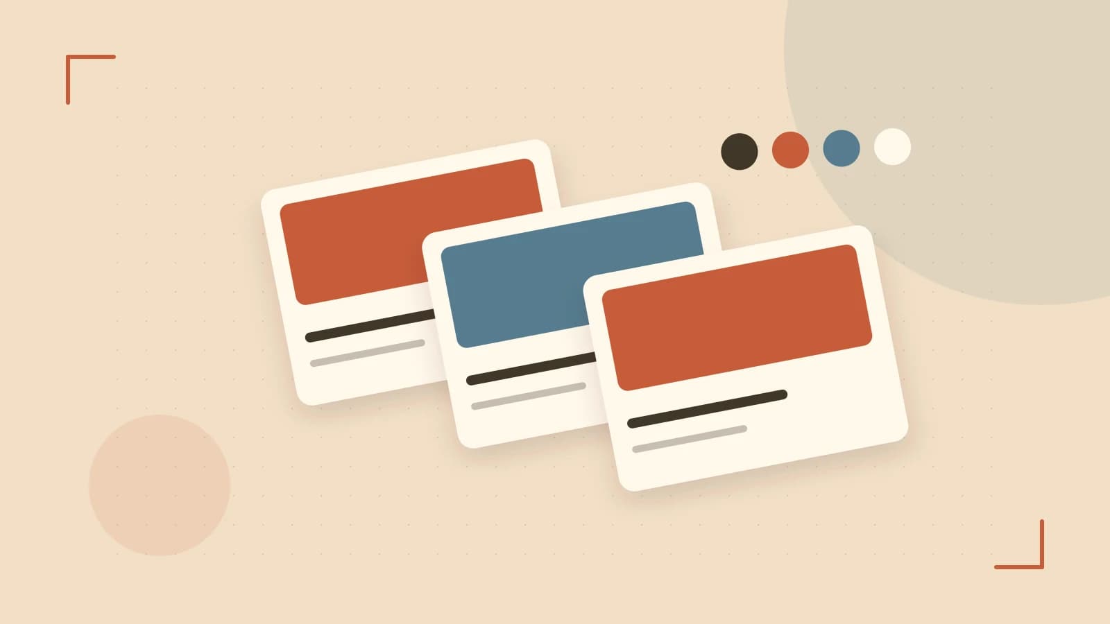 Editorial illustration of responsive browser layouts, overlapping design components and a color system