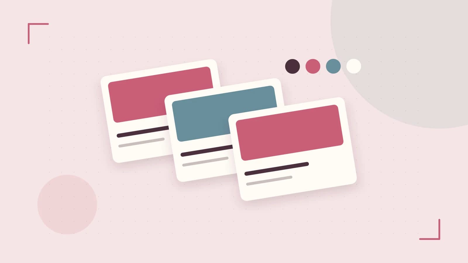 Editorial illustration of responsive browser layouts, overlapping design components and a color system