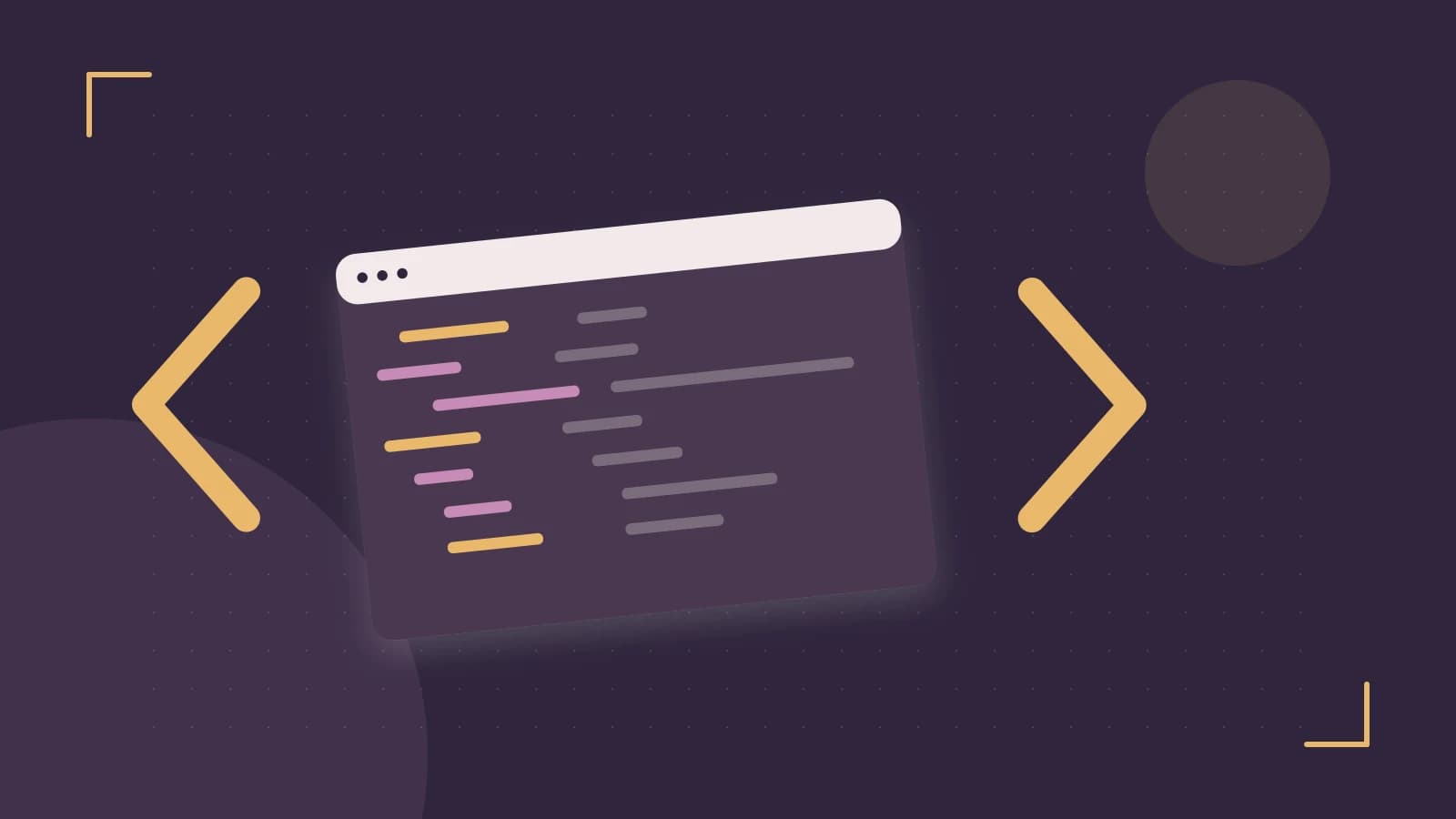 Editorial illustration of an abstract code editor, syntax blocks and oversized programming brackets