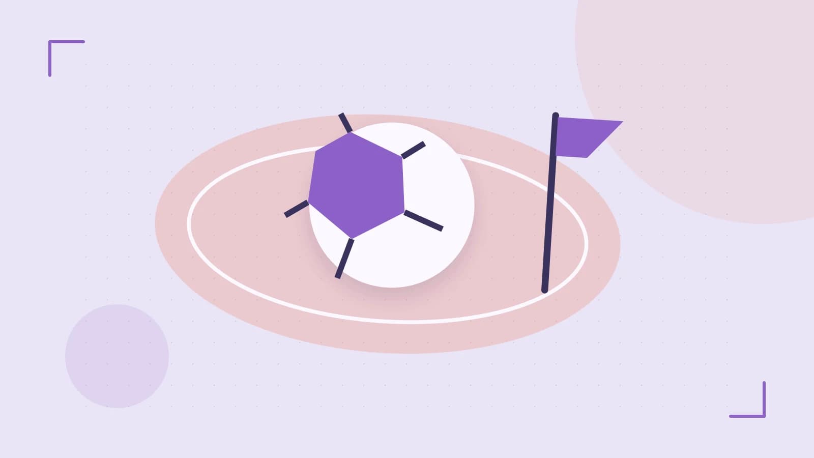 Editorial illustration of a stylized sports ball, stadium geometry and dynamic arcs