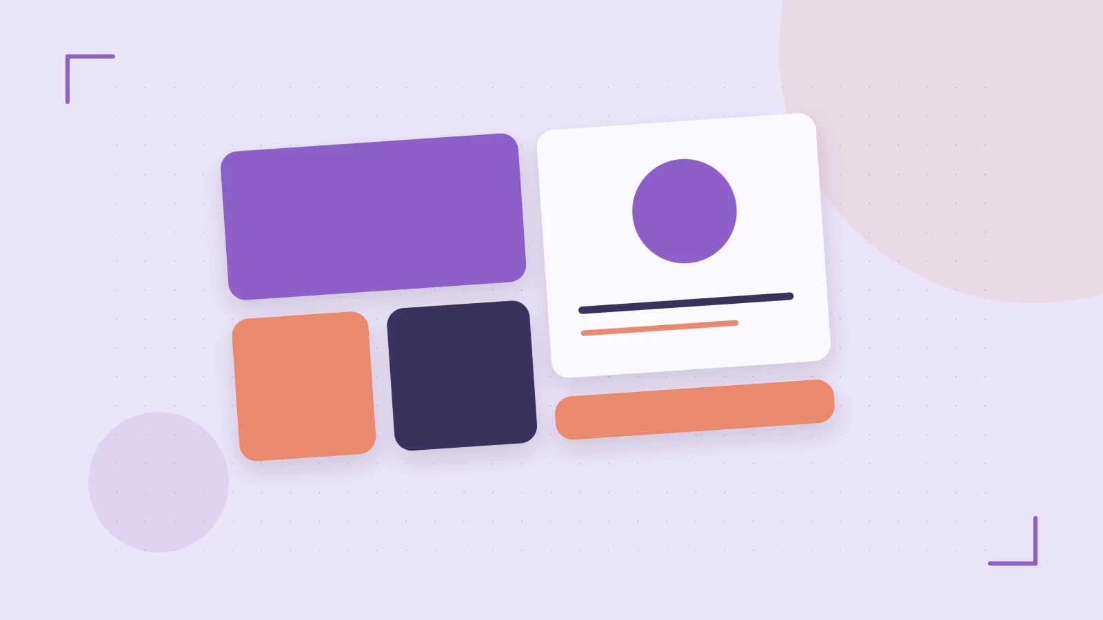 Editorial illustration of responsive browser layouts, overlapping design components and a color system