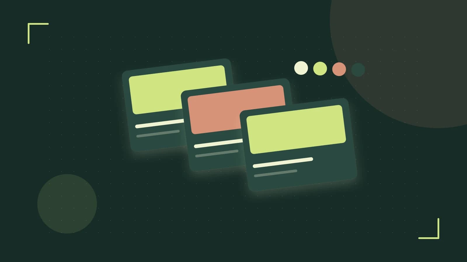 Editorial illustration of responsive browser layouts, overlapping design components and a color system