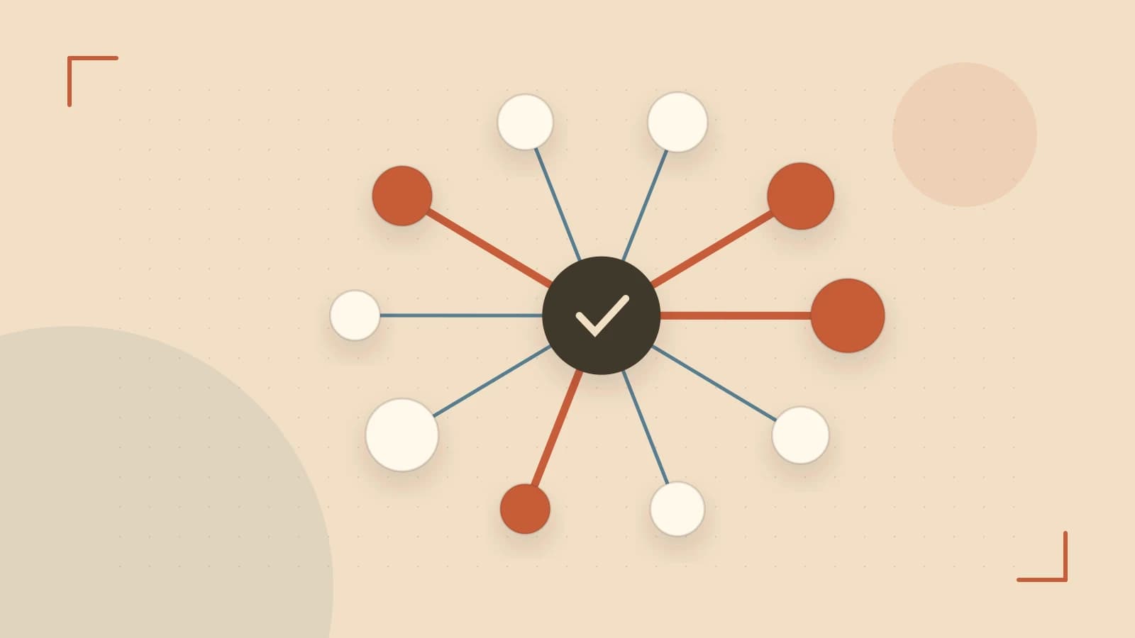 Editorial illustration of an algorithmic node graph with branching paths and a highlighted result