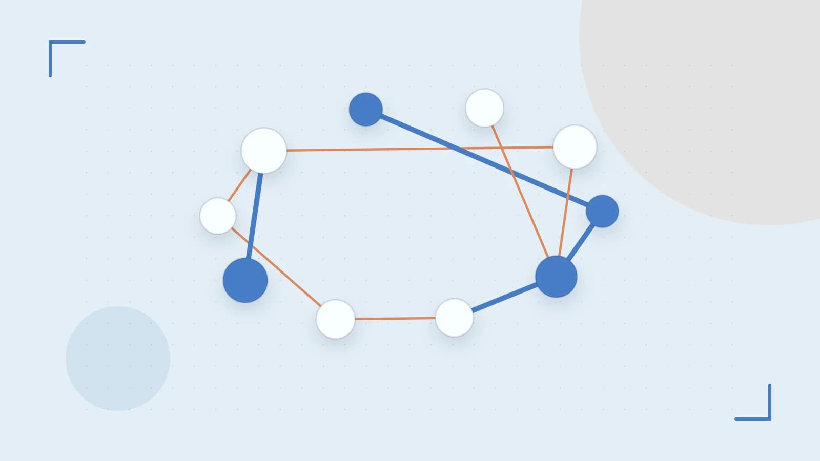 Editorial illustration of an algorithmic node graph with branching paths and a highlighted result