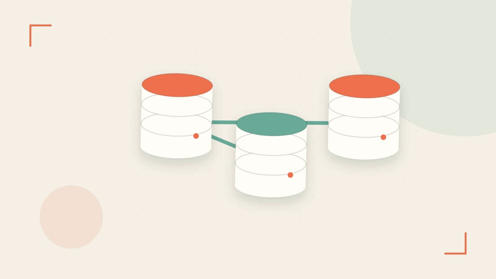 Editorial illustration of structured records, database cylinders and relationships between tables