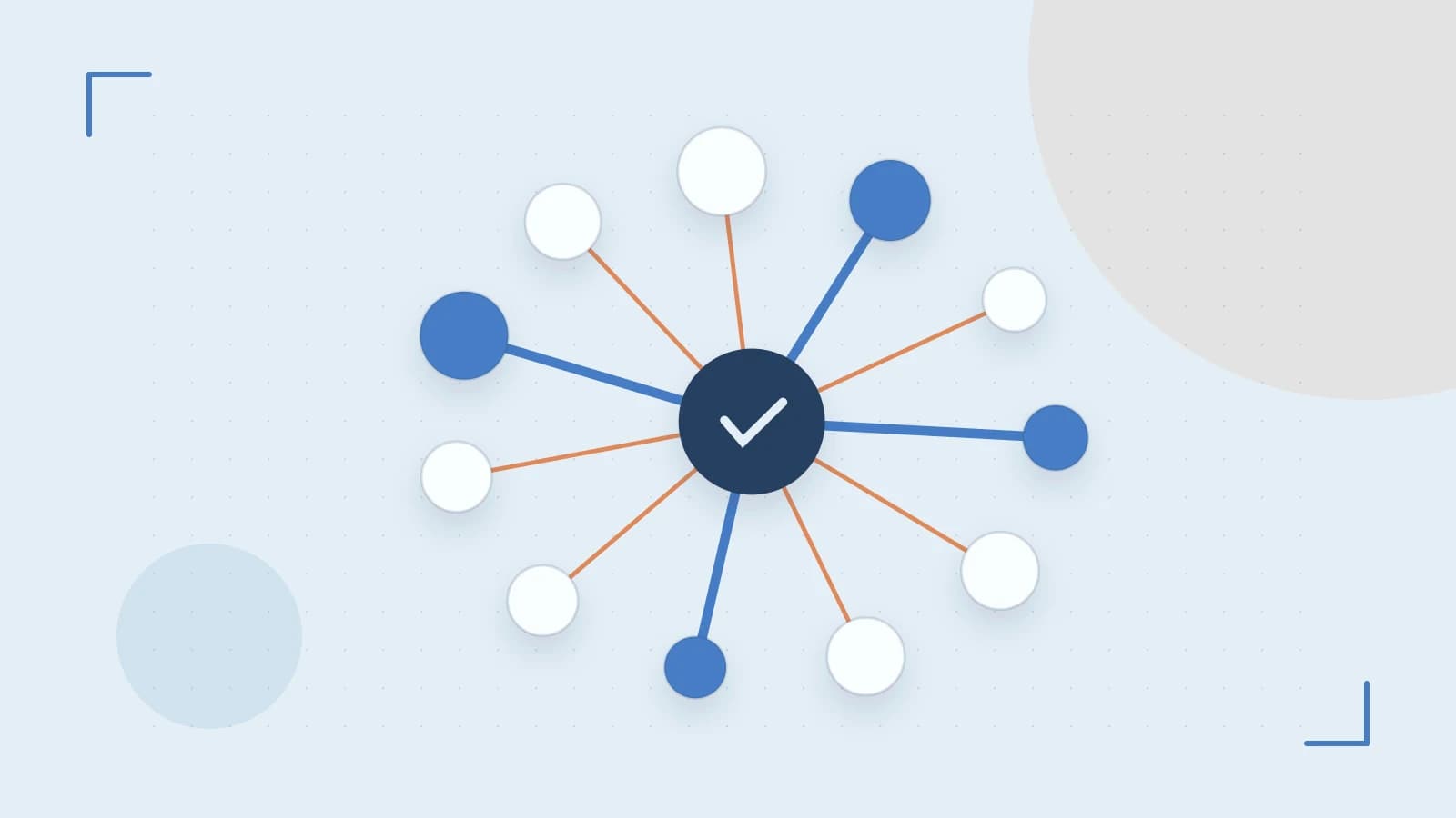 Editorial illustration of an algorithmic node graph with branching paths and a highlighted result